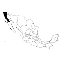 Vector map of the province of Baja California highlighted highlighted in black on the map of Mexico.