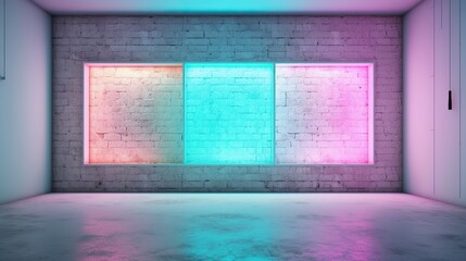Glowing technology: illuminating your concepts with fluorescent neon lights on a wall mockup with copy space template