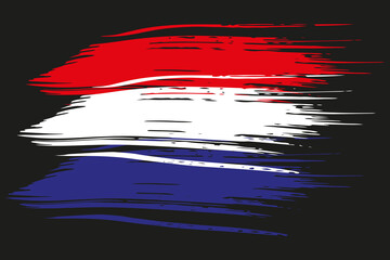 Independence Day of Netherlands poster. Dutch flag from Brush Strokes isolated on black background in Grunge style. Vector illustration.