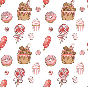 seamless pattern sweets sweets cakes