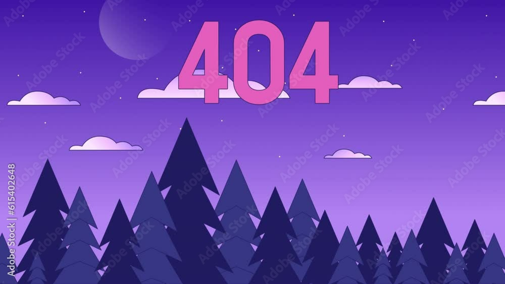Poster night in woods 404 error animation. cloudy sky above forest skyline. empty state 4k video concept, a