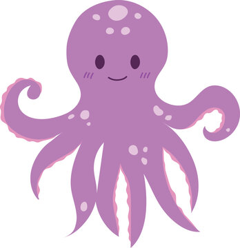Octopus Tropical Underwater Cartoon Funny Colorful Illustration Graphic Element Art Card