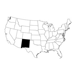 Vector map of the state of New Mexico highlighted highlighted in black on the map of the United States of America.