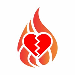 Fototapeta premium icon or illustration of cracked heart in flames