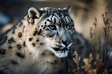 Fototapeta premium The Enigmatic Snow Leopard in its Natural Habitat. Generative AI
