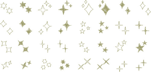 シンプルな星・キラキラのアイコンセット　黄色　　simple shining icon set