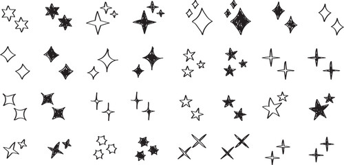 シンプルな星・キラキラのアイコンセット　黒　　simple shining icon set