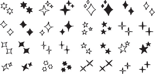 シンプルな星・キラキラのアイコンセット　黒　　simple shining icon set