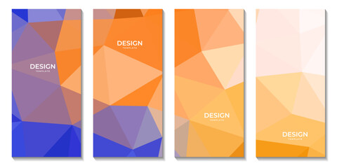 set of brochures with abstract blue orange colorful geometric background with triangles