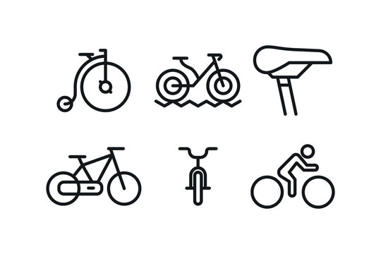 Bicycle, cyclists icons set. Outline symbols pack with editable stroke. Bicycle ride, icon collection. Lines with editable stroke