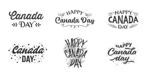Set of lettering canada day, happy canada day greeting card