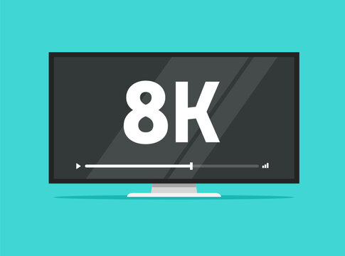 8k tv video icon vector, flat led television high definition ultra hd resolution technology graphic, uhd digital computer monitor clipart image isolated