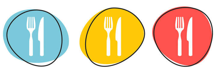 Button Banner für Website oder Business: Besteck, essen oder Restaurant