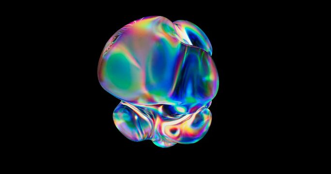 3D background. Abstract dispersion glass. Futuristic blob pulsating with rainbow. Liquid shape, animation in 4K. Holographic spectrum colors. Seamless 3D loop video. Prism, iridescent concept