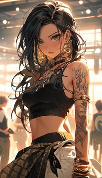 Very Beautiful blondie anime punk girl, illustration, generative ai