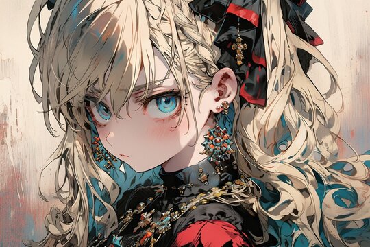 Fresh blond anime punk girl, generative ai