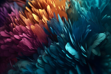 Vibrant World of Colorful Feathers, background. Generative AI