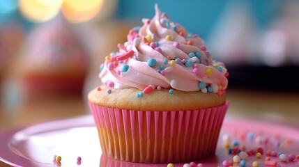 Commercial Close up Shot of a Cup Cake with some Swirls on the Top, Insane Details. Generative AI.