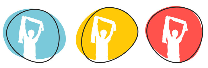 Button Banner für Website oder Business: Fan mit Fanschal beim Fussball, Sport oder Konzert