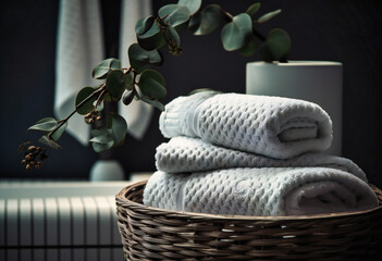 a stack of white cotton towels in the air