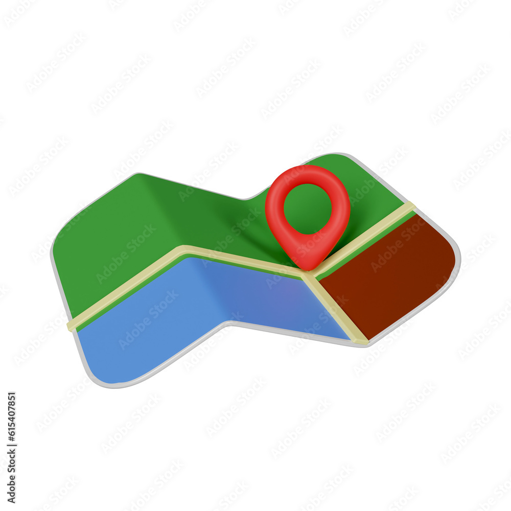 Poster folded map and location pin isolated. minimal navigation icon. icon isolated on white background. 3d