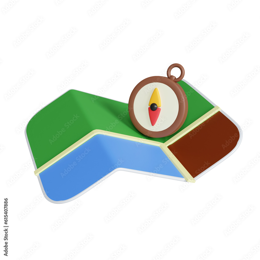 Poster compass and folded map and location pin isolated. minimal navigation icon.icon isolated on white bac