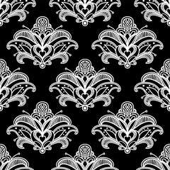Damask seamless pattern. Fine vector traditional oriental black and white ornament