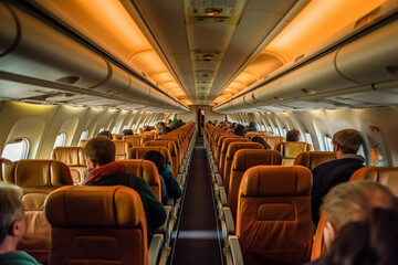 Fototapeta premium Passenger Cabin Interior with Seats in a Row for Comfortable Air Travel.