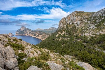 Fototapeta na wymiar View from Mirador de Es Colomer, Peninsula de Formentor, Balearic Islands Mallorca Spain. Travel agency vacation concept.