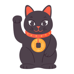 Cartoon lucky kitten. Oriental souvenir lucky cat, asian fortune maneki neko cat toy flat vector illustration
