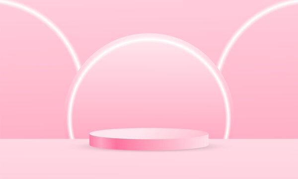 Pastel pink podium for product promotion, with and neon light elements © Devin