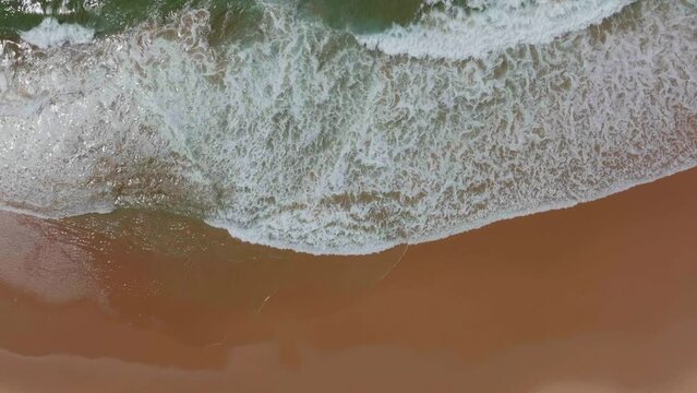 South Africa Still Bay empty beach aerial drone cinematic beach small surf town Garden Route Jeffreys Bay  waves crashing aqua blue green ocean late morning afternoon top down up  movement