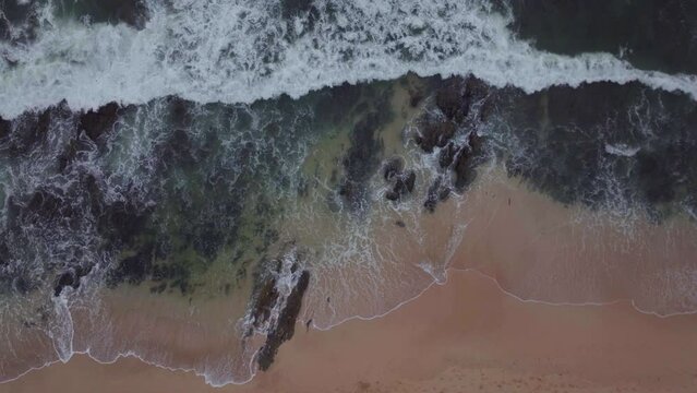 JBAY reef South Africa drone aerial Jeffreys Bay stunning early morning sunrise golden ocean surfer wave groundswell stunning coastline empty beach looking down up movement