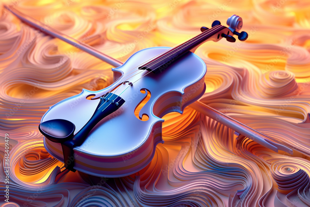 Fototapete A captivating image showcases an abstract geometric style representation of a violin, with its elegant body and strings crafted using intricate geometric patterns and soft,  Generative AI technology
