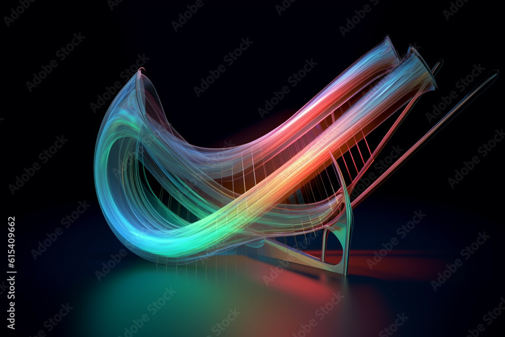 Aufkleber An abstract geometric style rendering of a Trombone, with its curved body and strings composed of intersecting geometric shapes and soft, soothing color gradients. Generative AI technology