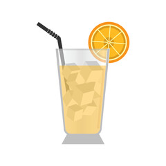 Ice lemon, ice orange, and orange juice icons. Illustration of an ice cube in a glass with straws and a lemon slice garnish
