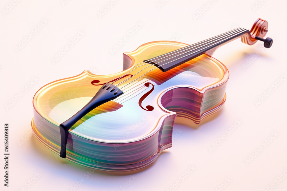 Leinwandbilder An abstract geometric style rendering of a Viola, with its curved body and strings composed of intersecting geometric shapes and soft, soothing color gradients. Generative AI technology