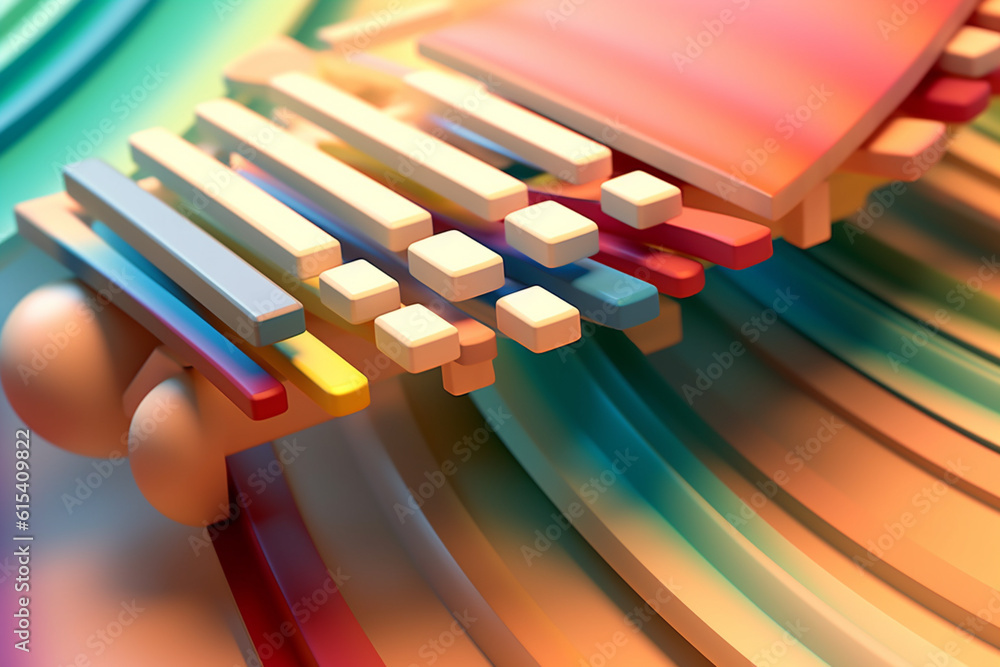 Leinwandbilder An abstract geometric style rendering of a Marimba, with its curved body and strings composed of intersecting geometric shapes and soft, soothing color gradients. Generative AI technology