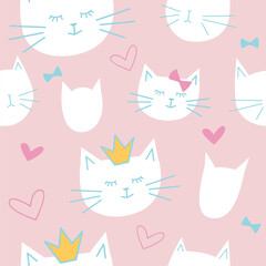 seamless pattern of cat head face cute , vector illustration