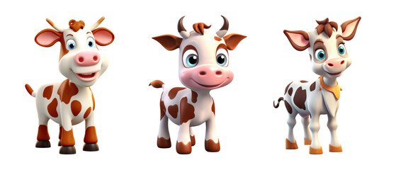 Set of cow with variety emotional cartoon style isolated on transparent background. Generative Ai