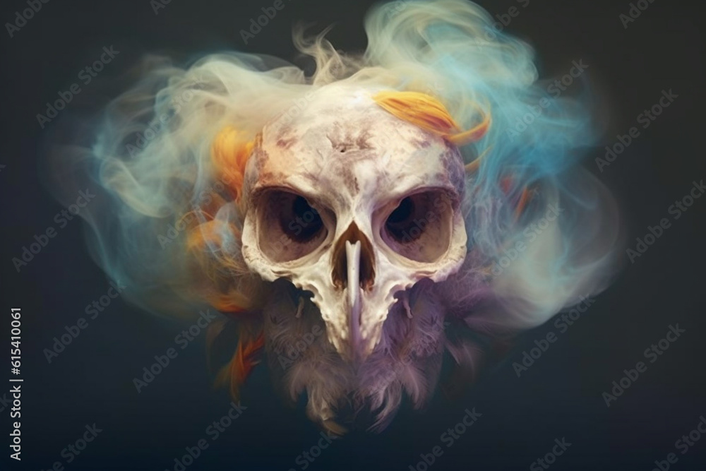 Aufkleber a captivating image showcases an ethereal and ghostly depiction of an owl skull, with wisps of smoke