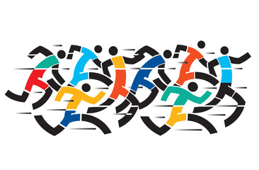 Sport Runners, marathon jogging. Illustration of group of running racers . Vector available.