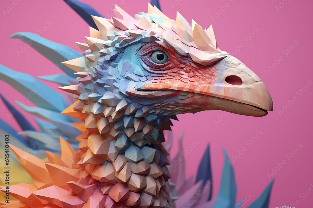Aufkleber a pastel-colored geometric-style deinonychus artwork with intricate geometric shapes and soft pastel