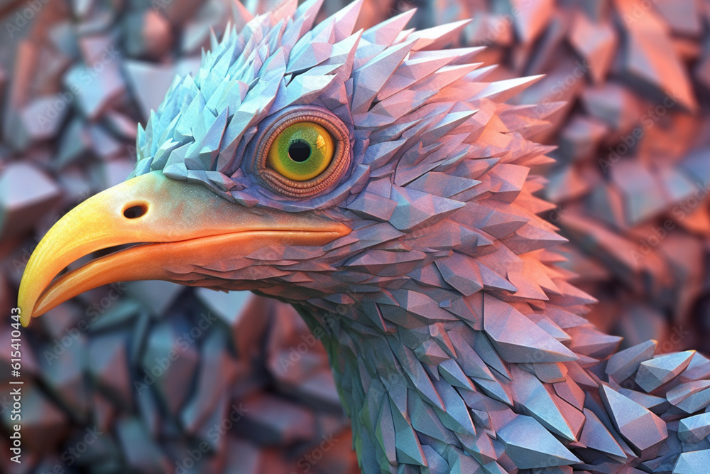 Poster a pastel-colored geometric-style microraptor artwork with intricate geometric shapes and soft pastel