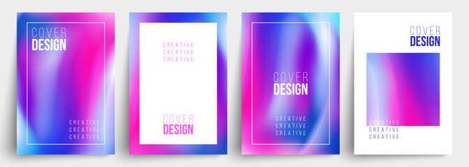 Cover design set. Abstract blurred backgrounds with blue and pink color gradients. Graphic templates. Vector illustration.