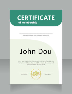 Class membership certificate design template. Vector diploma with customized copyspace and borders. Printable document for awards and recognition. Calibri Regular, Arial Bold, Myriad Pro fonts used