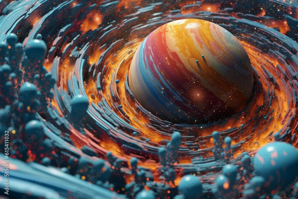 Aufkleber visually striking fusion of geometric patterns and cosmic landscapes, creating a surreal and captiva