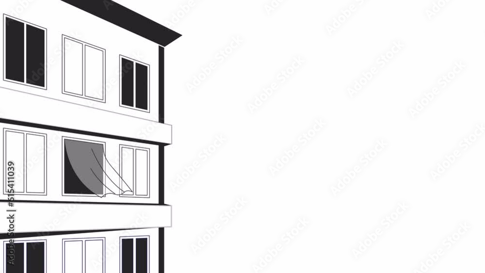 Poster blinking windows bw animation. apartment building light. flat outline style element 4k video for web