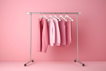 Pink Clothes Rack Stylish Display on a Pink Background, Generative AI