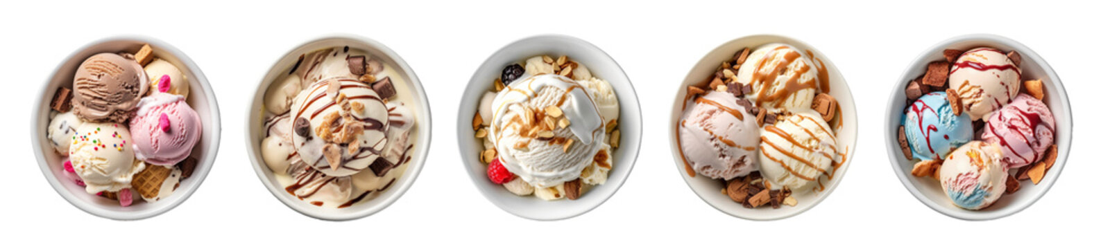 set of isolated illustrationsof ice cream plate. Created with Generative AI